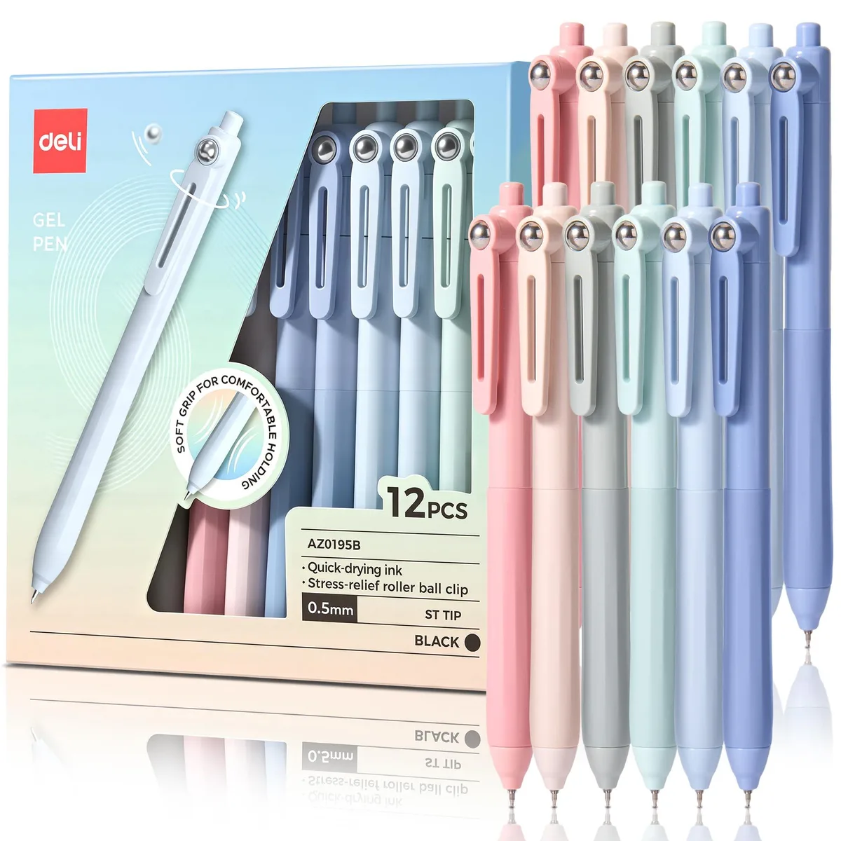  Deli Gel Pens 12 Pcs 0.5mm Fine Point Black Ink Pens — product photo
