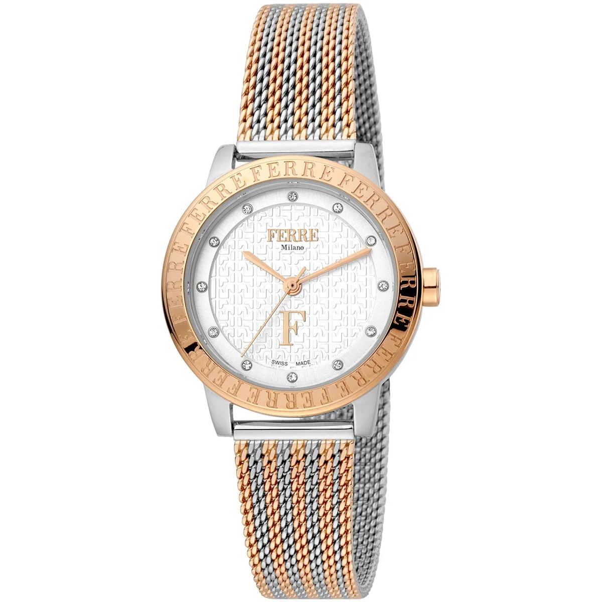 Silver stainless steel watch with white dial and metal bracelet