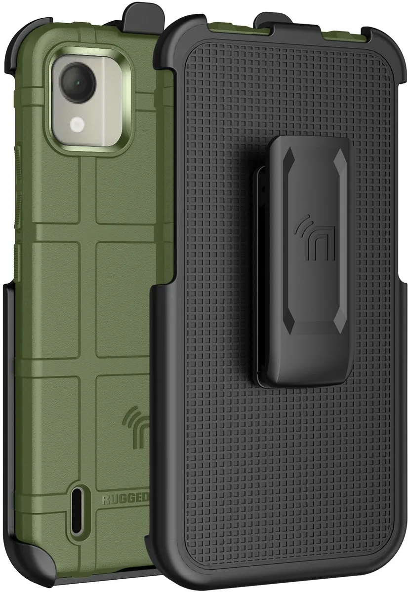 Nakedcellphone Nakedcellphone Special Ops Rugged Shield Case and Belt Clip Holster Combo for Nokia C110 N156DL Olive Green — product photo