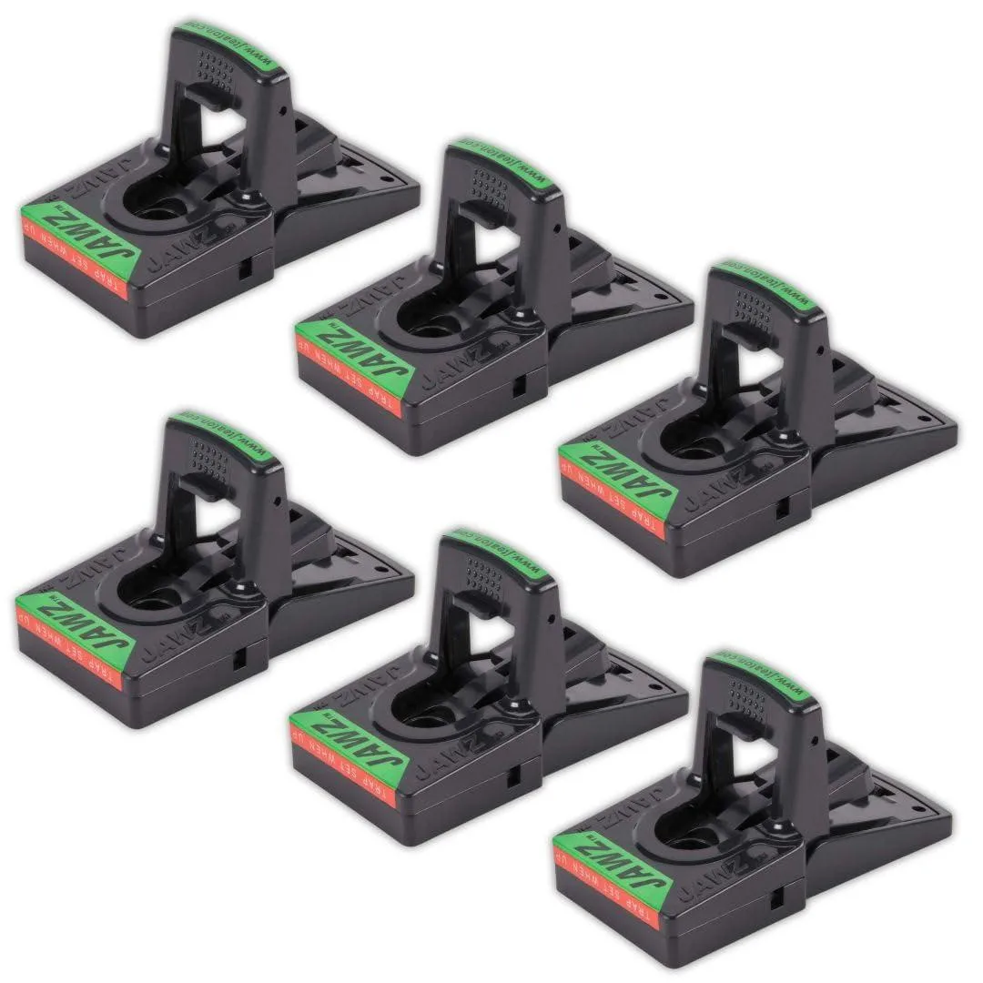 Six black plastic mouse traps rectangular shape smooth finish