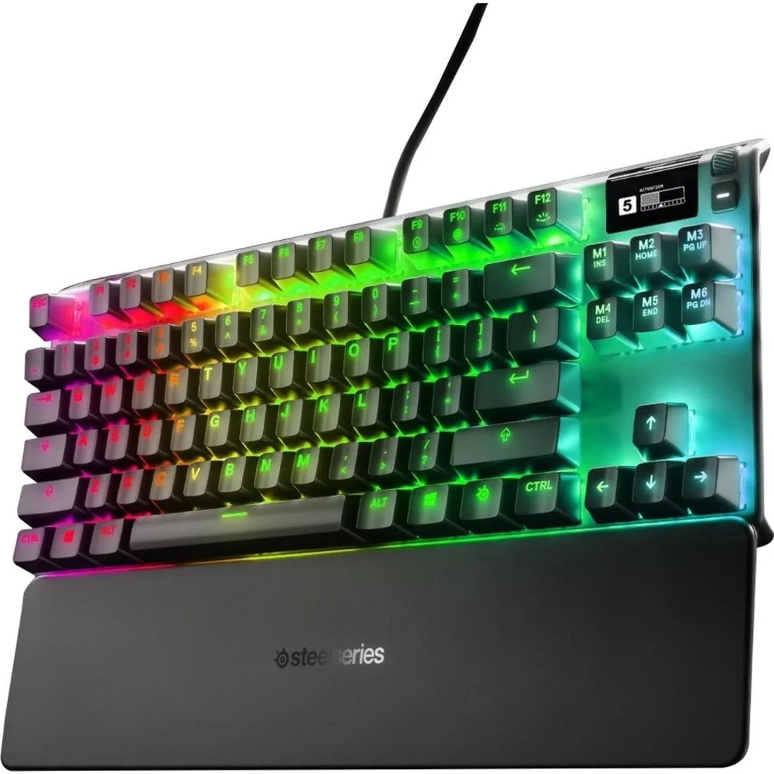 Tenkeyless mechanical keyboard with aluminium frame, per-key RGB lighting and magnetic wrist rest