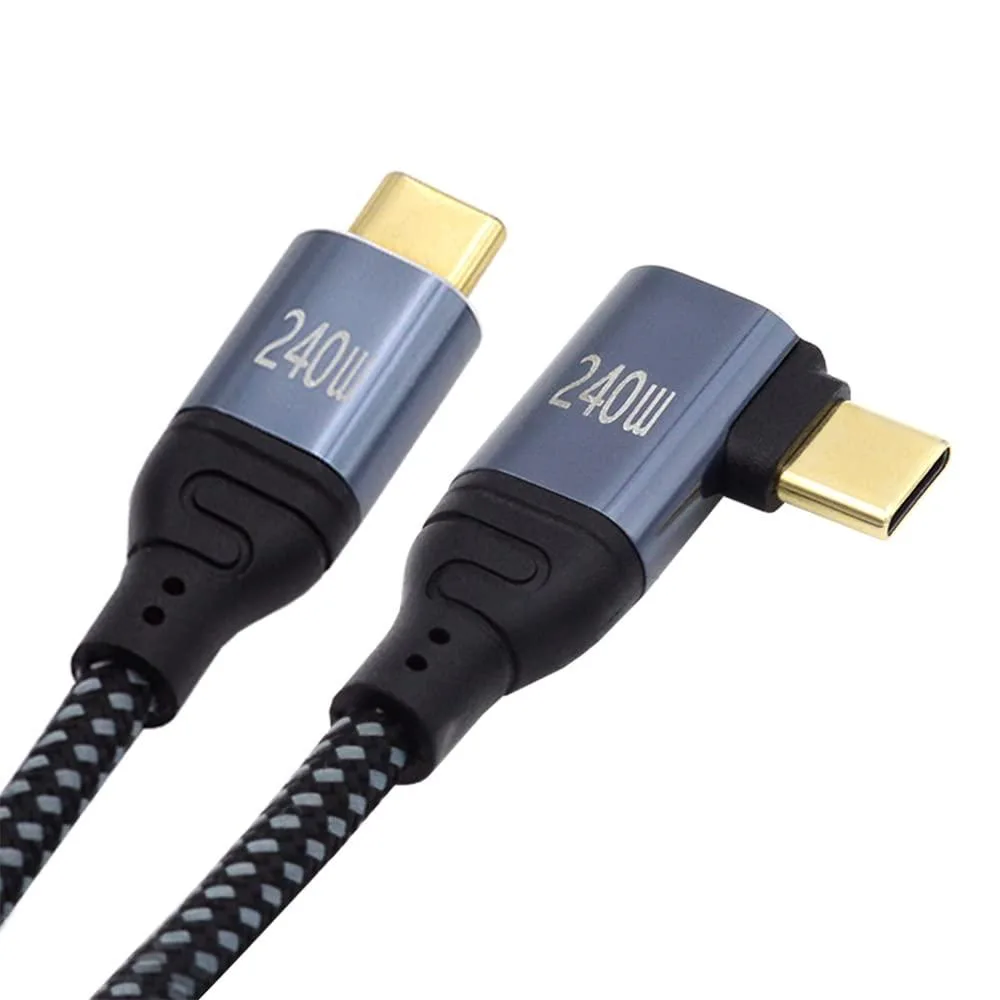 Black USB-C cable with 90 degree angled connectors, one metre long