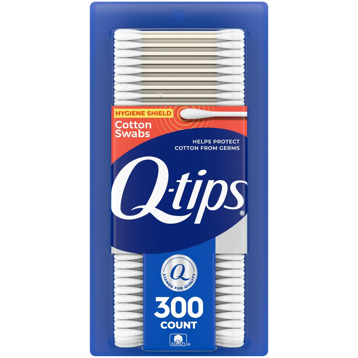 White cotton swabs in a 300-count package