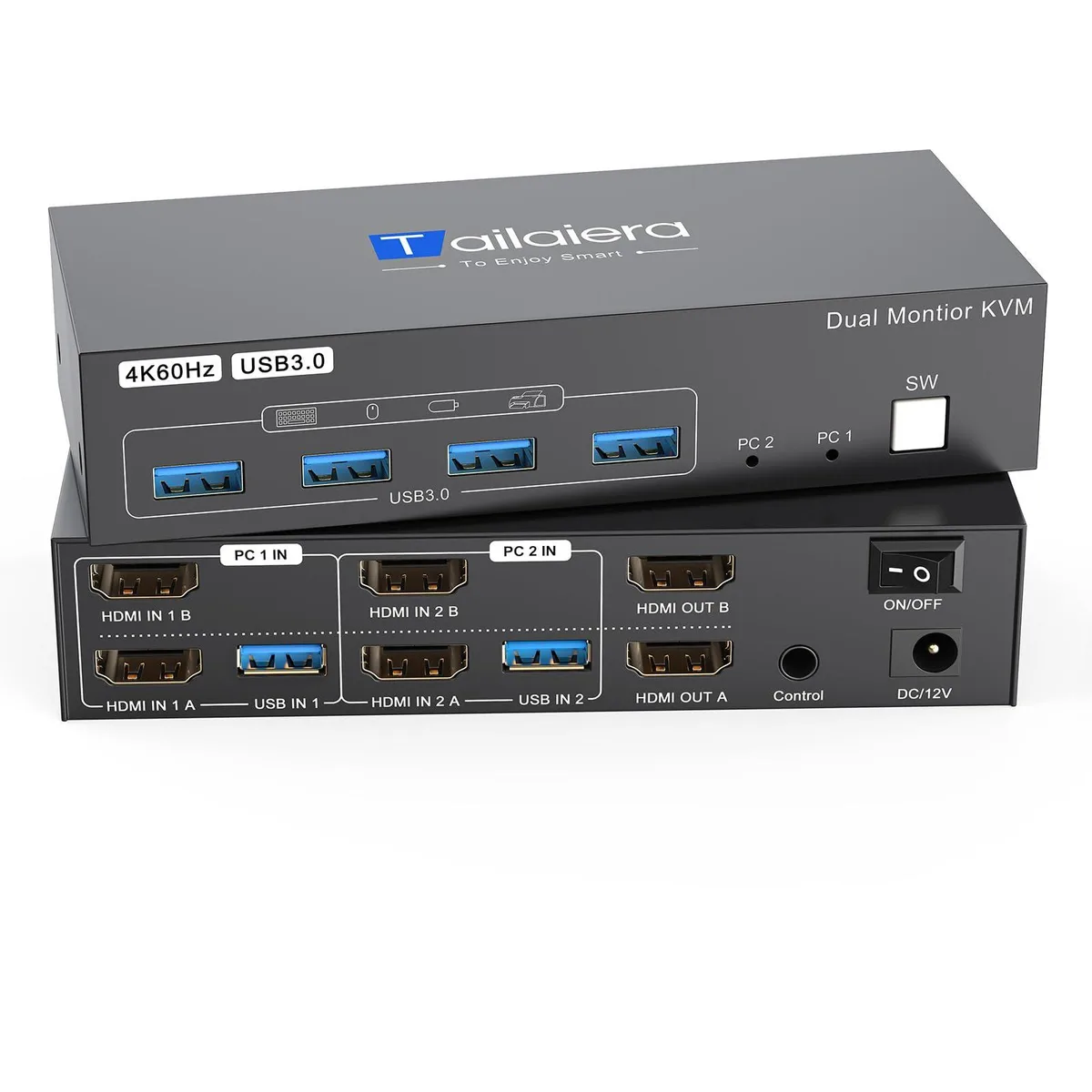  TRENDnet TL202-U3HH-4K KVM Switch 2 PC 2 Monitor 4K 60Hz USB 3.0 — product photo