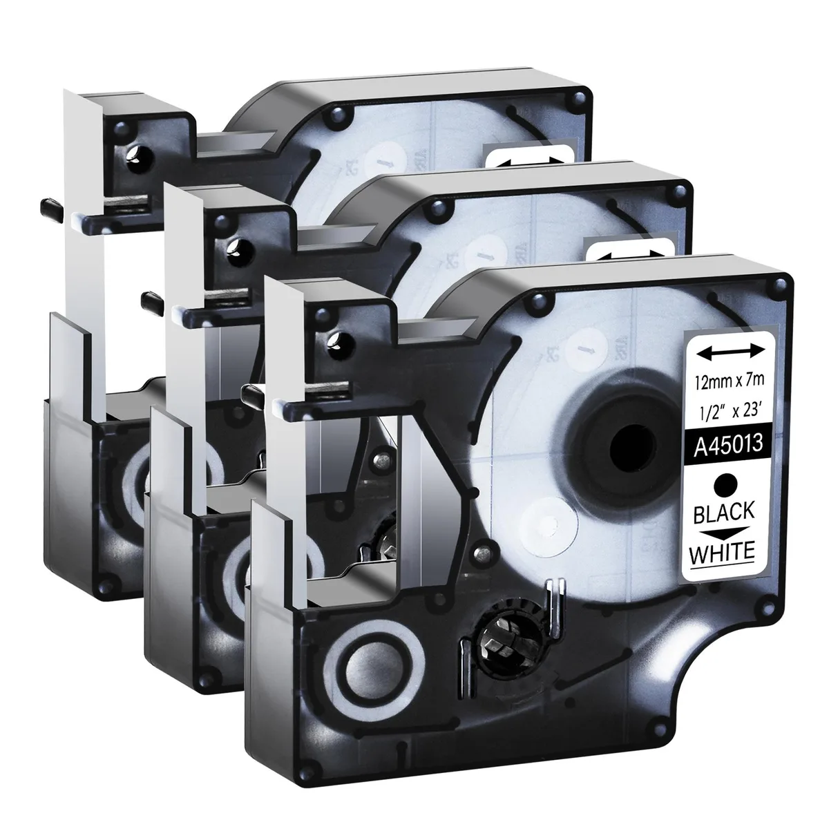GREENCYCLE GREENCYCLE D1 Label Tape 12mm x 23ft Black on White 3 Pack — product photo