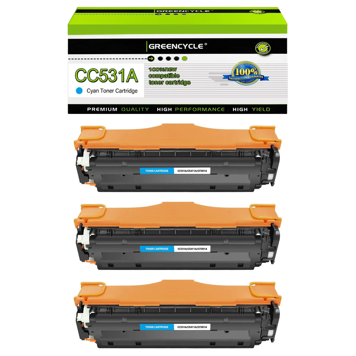 GREENCYCLE GREENCYCLE 3 Pack CC531A Cyan Toner Cartridge 2800 pages — product photo