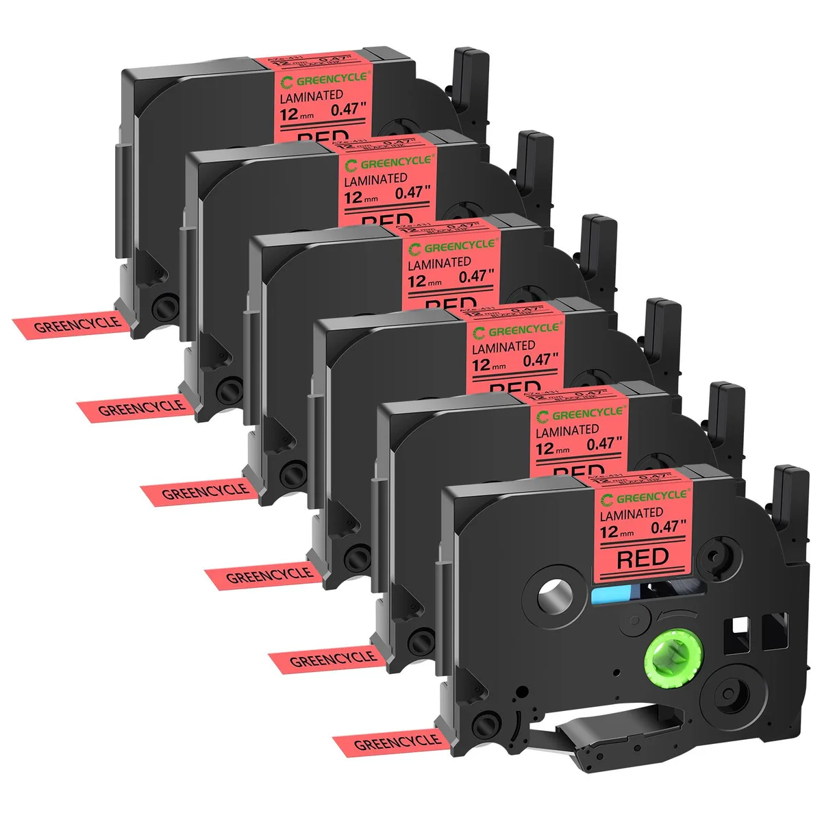 GREENCYCLE GREENCYCLE TZe-431 12mm Black on Red Laminated Tape 6 Pack — product photo