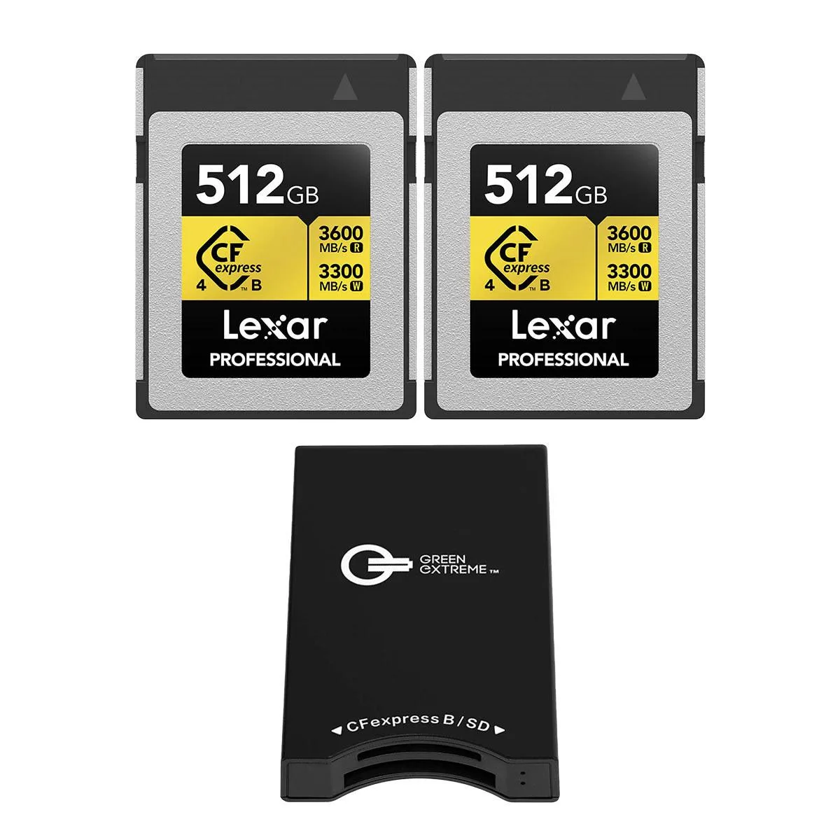 Lexar Lexar Gold Series Professional 512GB CFexpress Type-B 2-Pack with USB-C 3.2 Gen 2 Reader — product photo