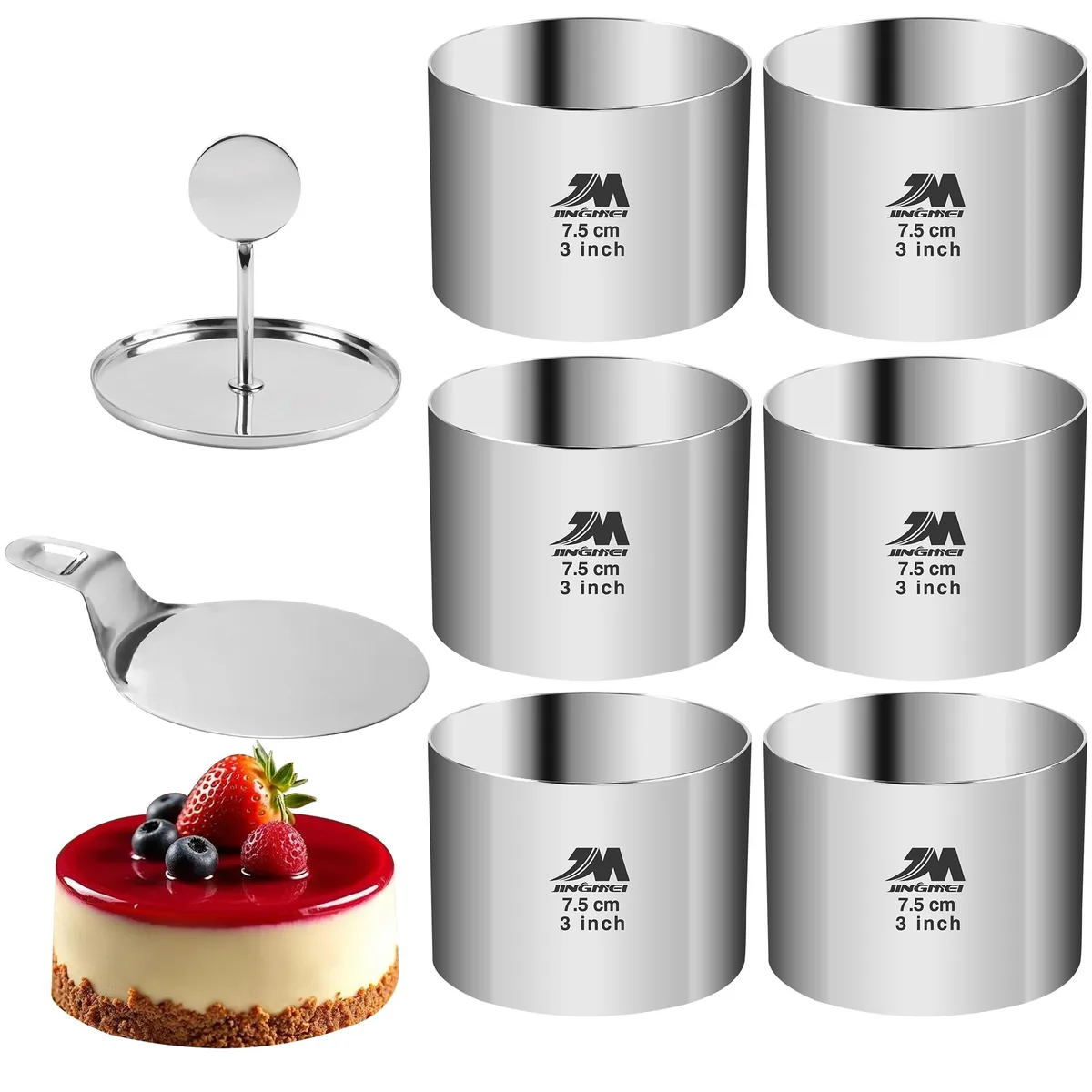 Six stainless steel rings with pusher and lifter
