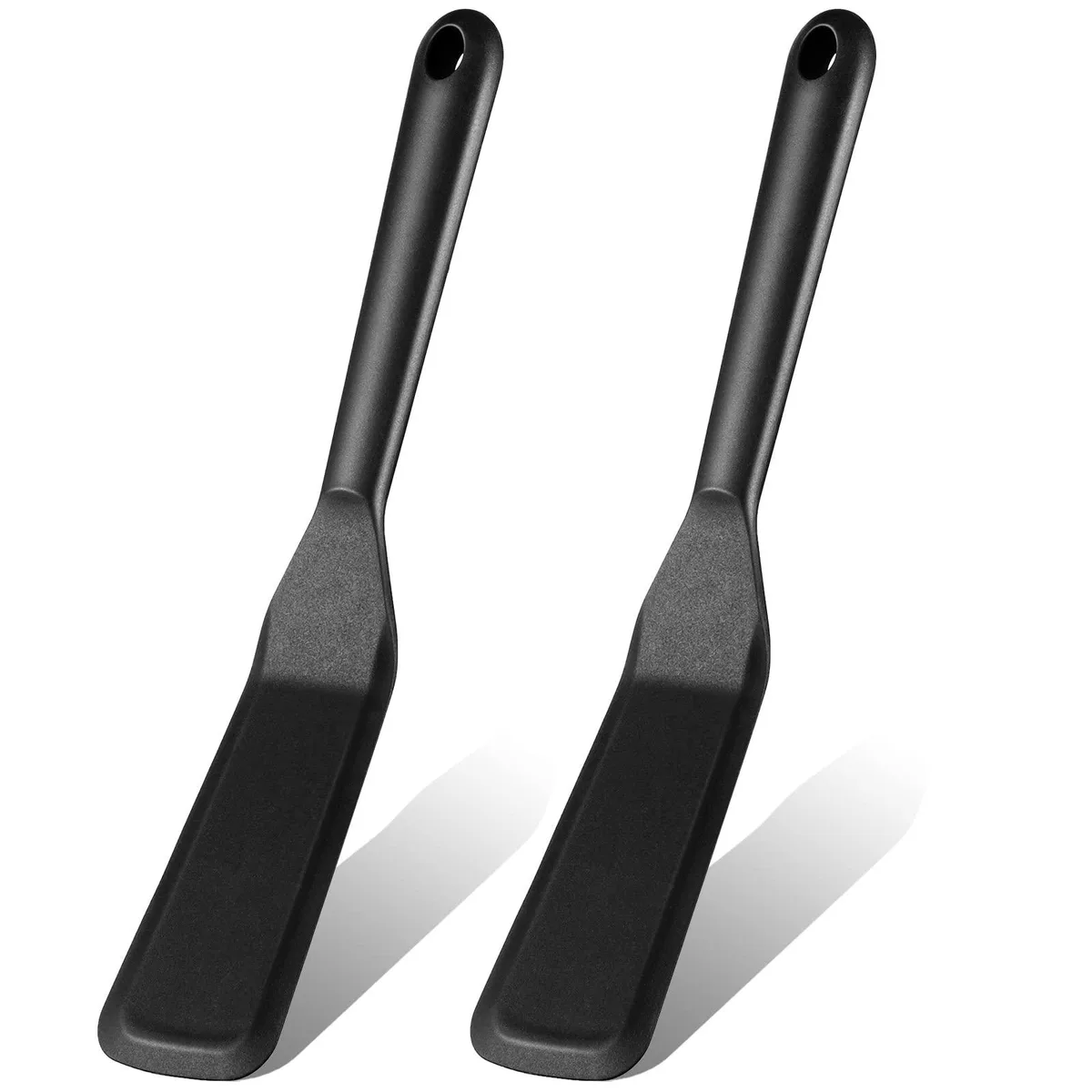 Two black silicone crepe spatulas, narrow blades, 10 inches long