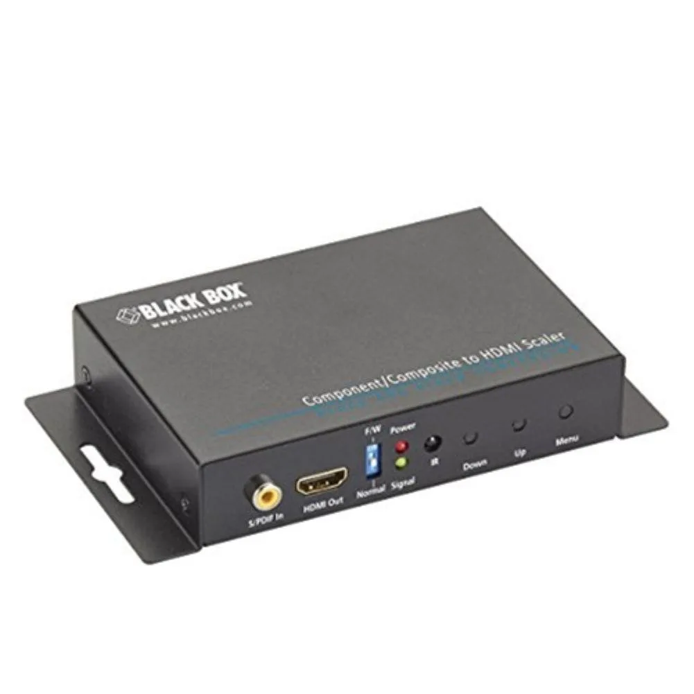 Small black rectangular converter box with component, composite and HDMI ports