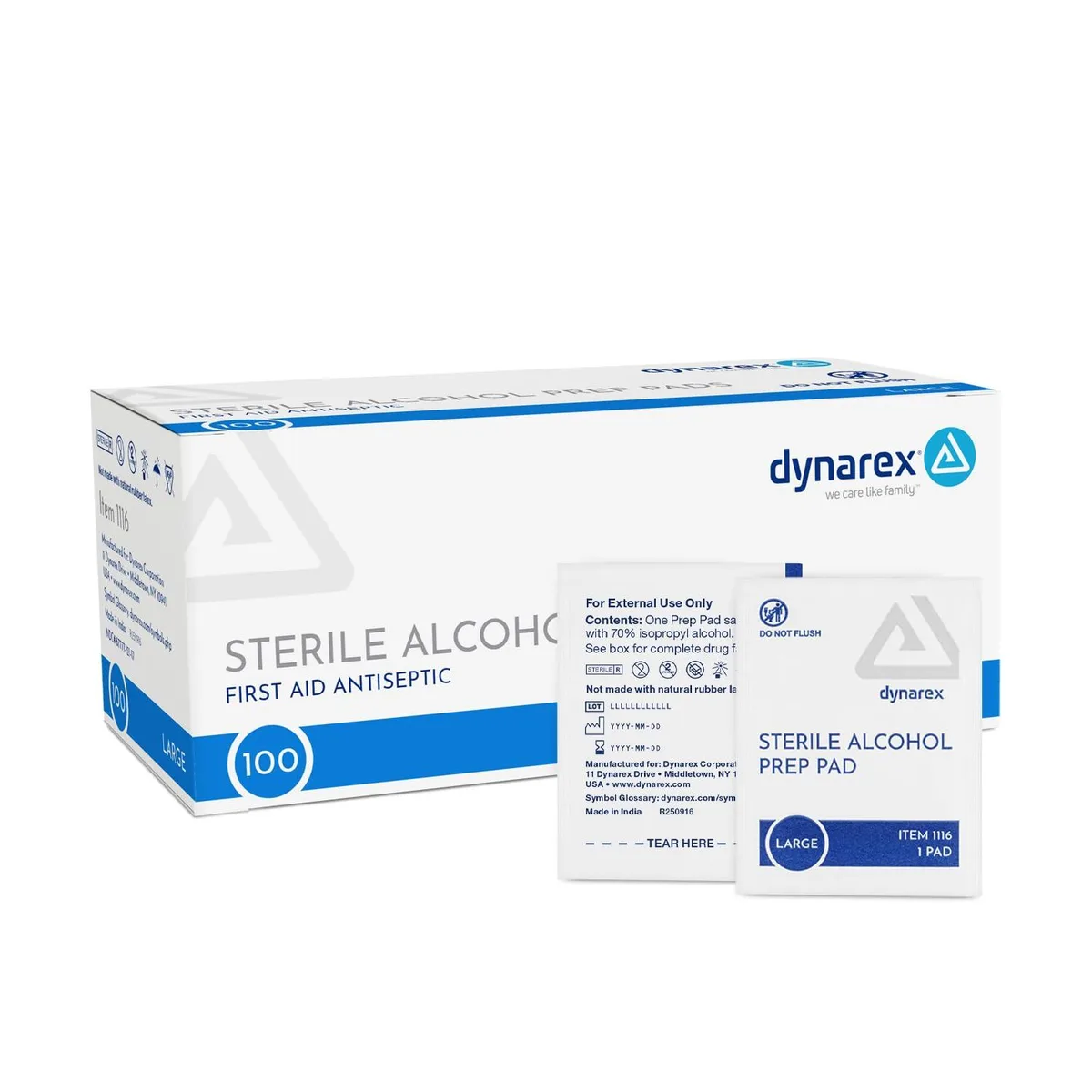  DynaSafety Sterile Alcohol Prep Pads Large 70% Isopropyl Alcohol 100 per Box — product photo
