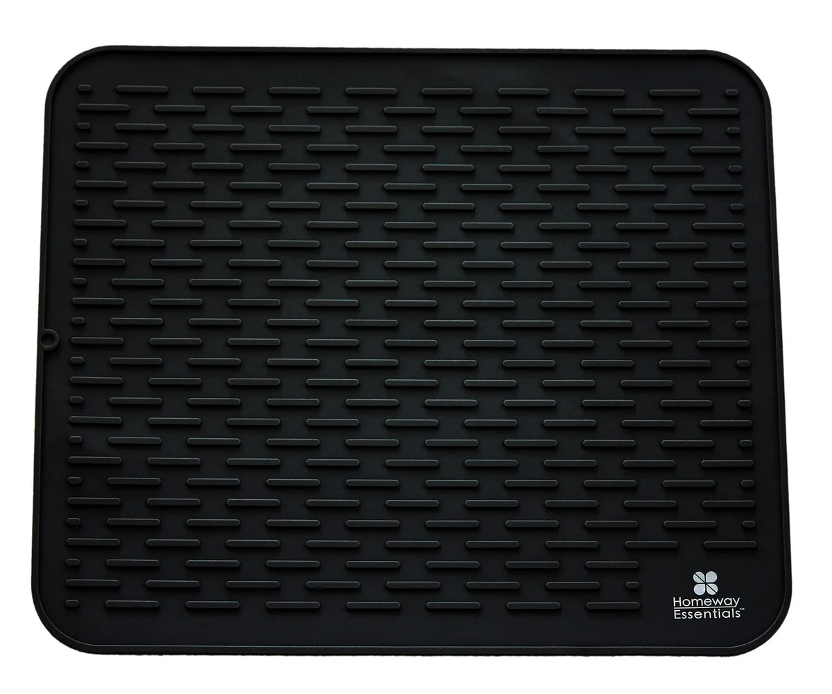 Black silicone drying mat, 17 by 15 inches, raised ridges
