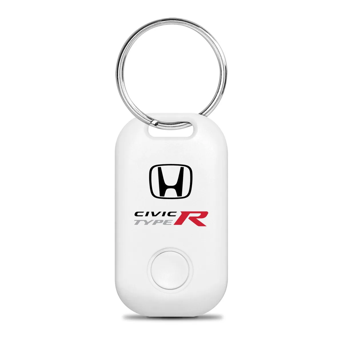Black rectangular Bluetooth tracker keychain with Honda Civic Type-R logo graphic, 1-1/4 by 2 inches