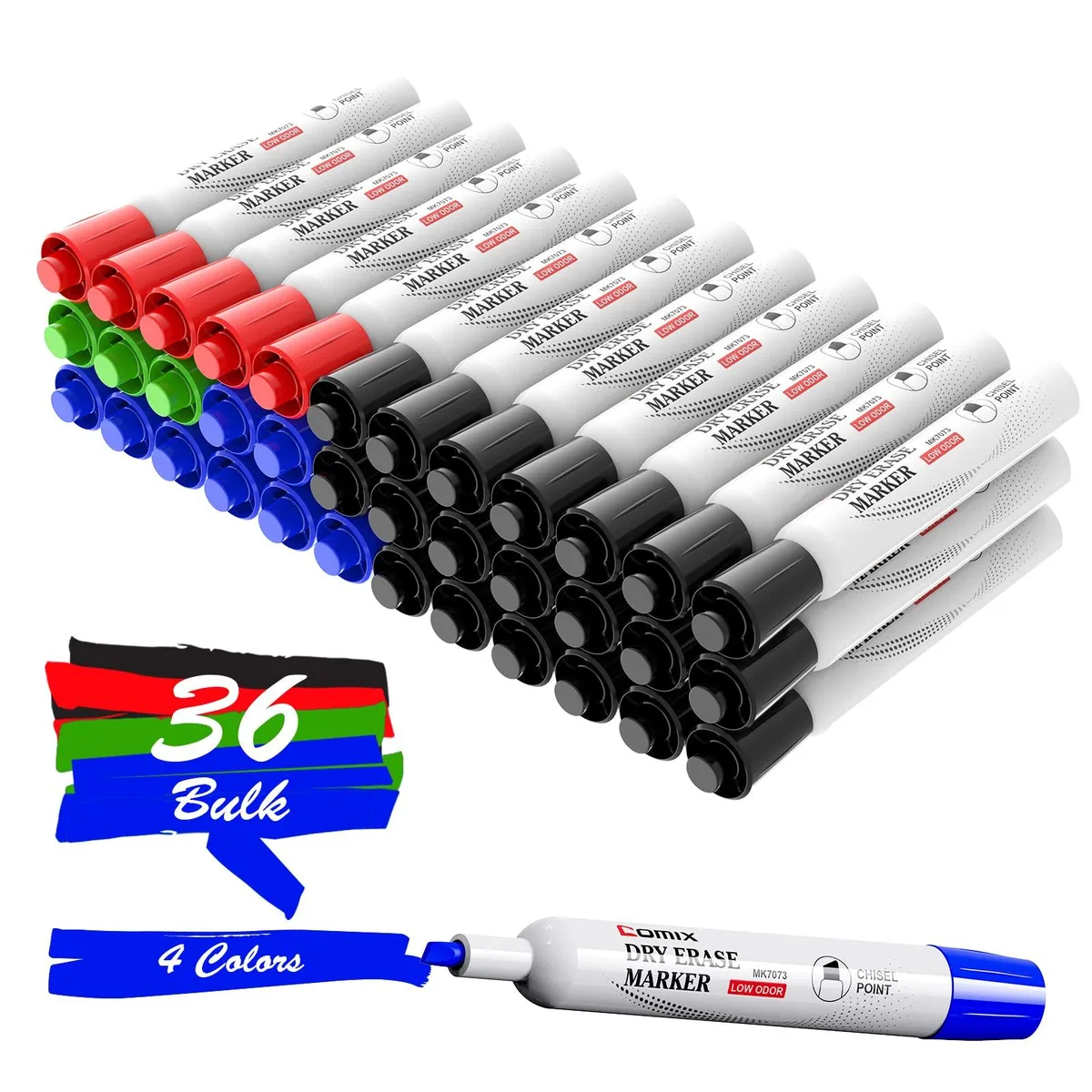  MK7073 Dry Erase Markers Chisel Tip 36 Pack 4 Colors 20 Black — product photo