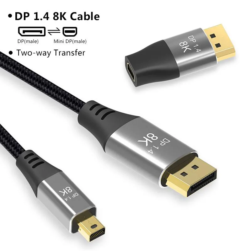 ESTONE ESTONE TJ-A091 Mini DisplayPort to DisplayPort 1.4 cable 6.6 ft 8K@60Hz 4K@144Hz 32.4 Gbps bi-directional — product photo