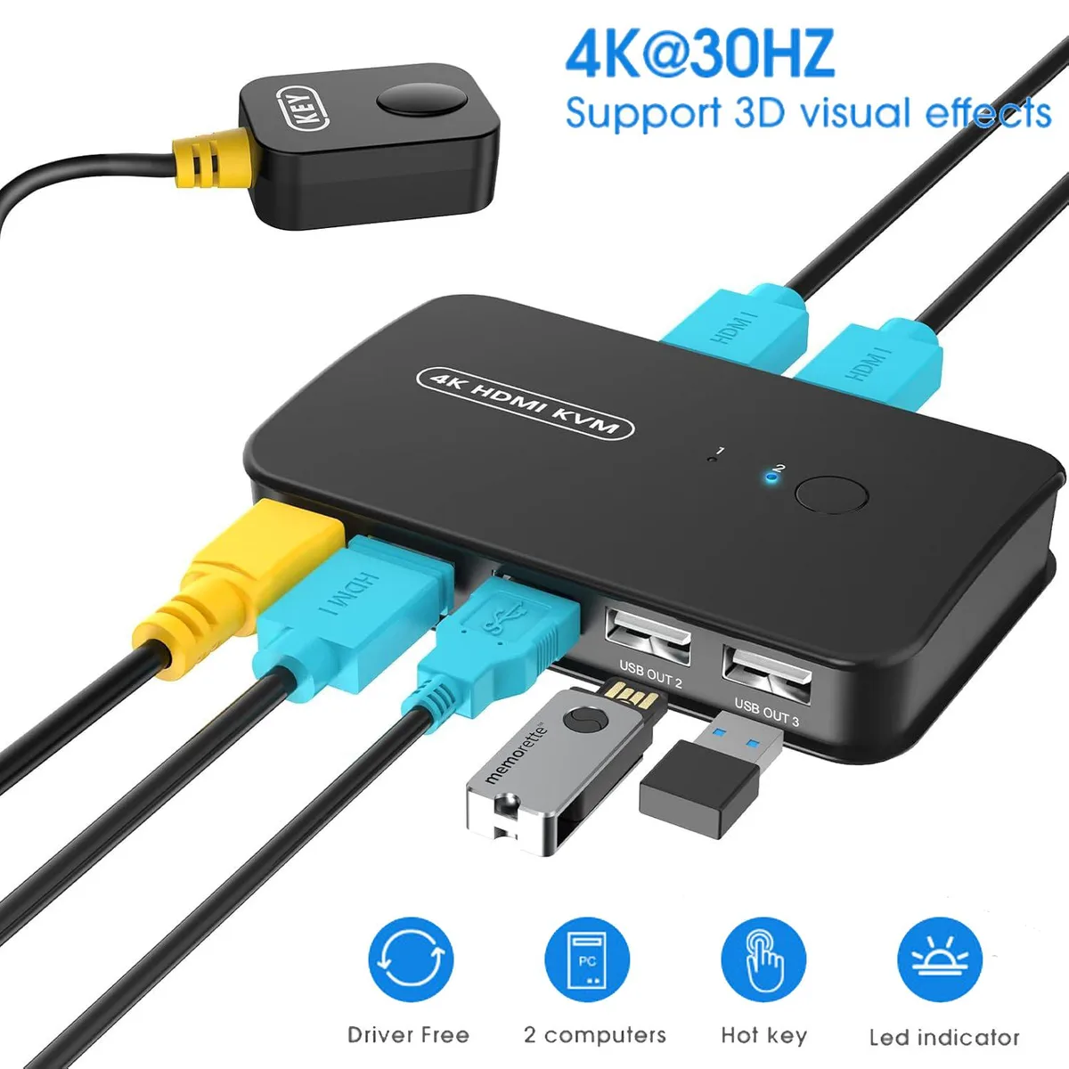 Hitoor Hitoor 4K HDMI KVM Switch 2 Port with Remote and Cables — product photo