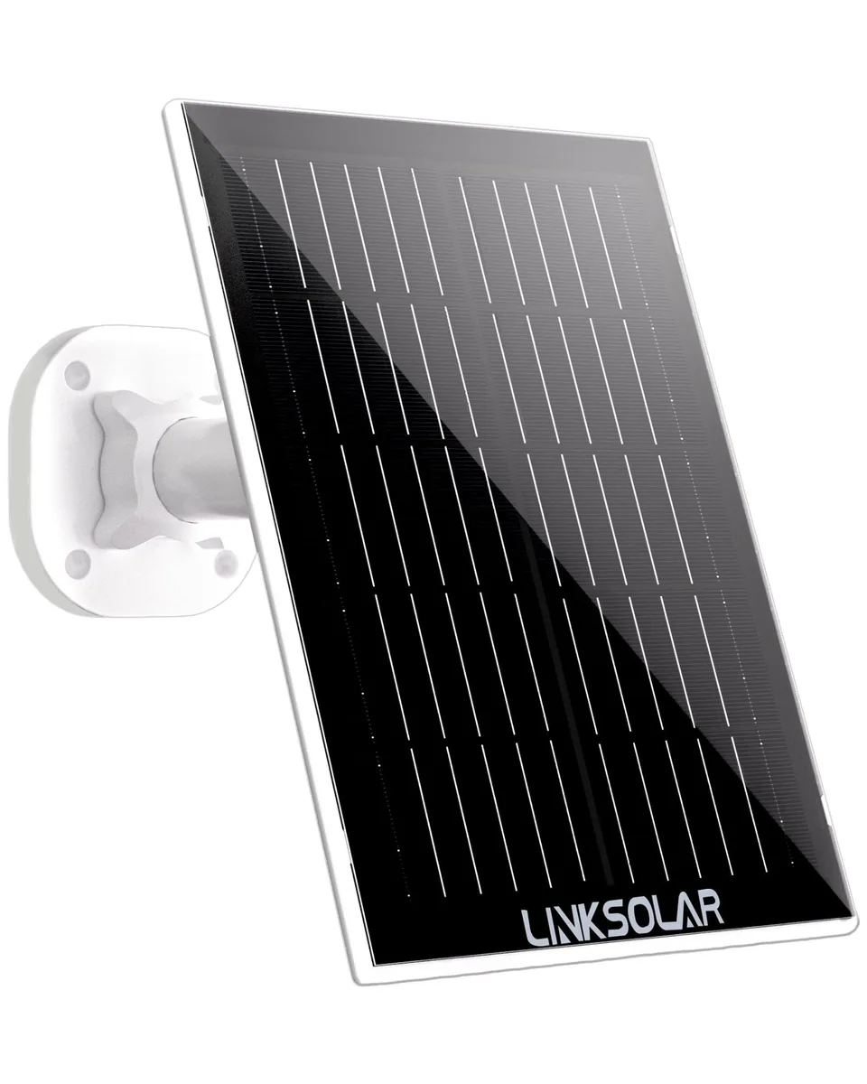 Black rectangular solar panel with glass face, IP65 rated, 9.8ft cable, 360° bracket