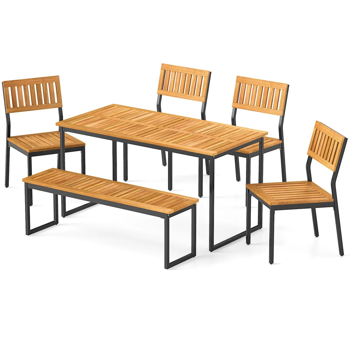 SlickBlue SlickBlue 6-Piece Acacia Dining Set with Bench &amp; 2″ Umbrella Hole — product photo