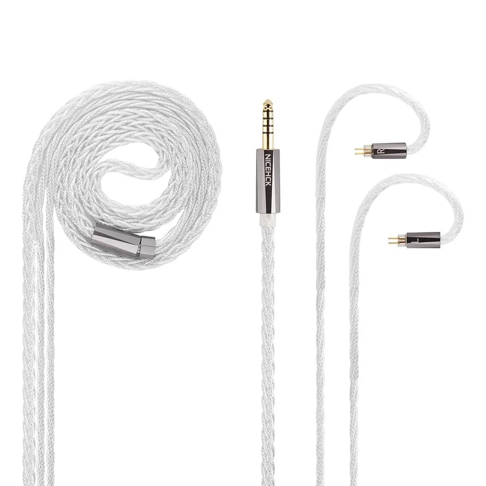Silver-plated IEM cable with 4.4mm balanced plug and 2-pin connectors