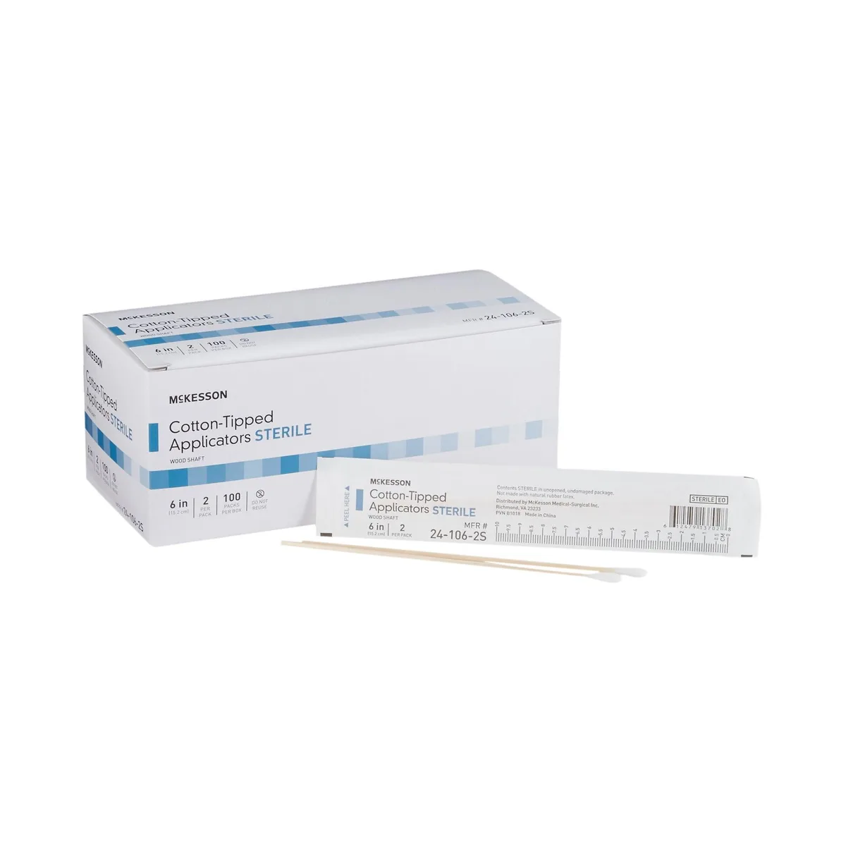 Sterile cotton-tipped applicators in a rectangular box