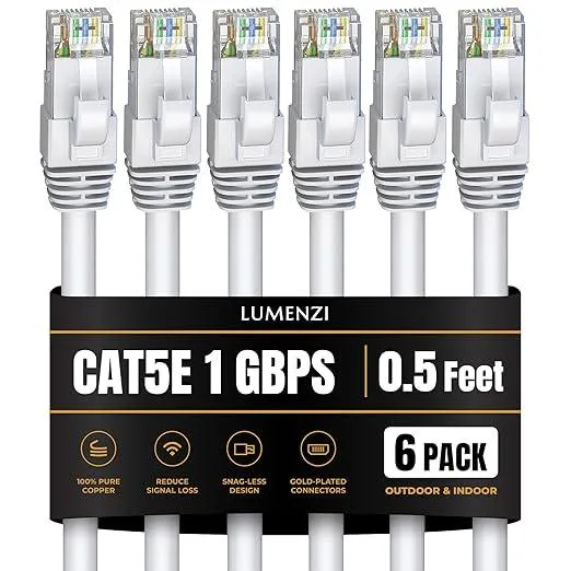 Lumenzi Lumenzi Cat 5e Ethernet Cable 0.5 ft White 6-Pack Shielded — product photo