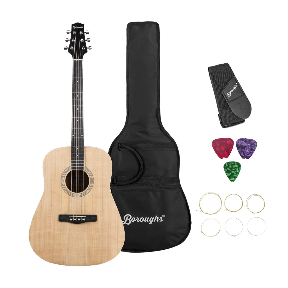 Boroughs Guitars Boroughs B20DNT Dreadnought Acoustic Guitar Pack Natural — product photo