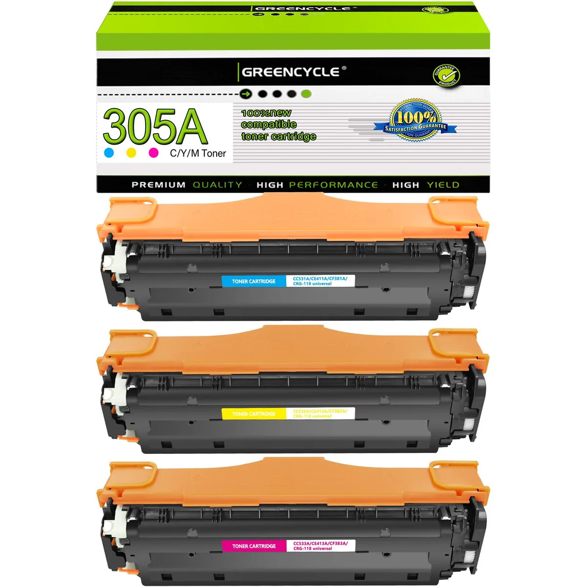 GREENCYCLE GREENCYCLE 305A 3-Pack Toner Cartridge C/Y/M 2600pp — product photo