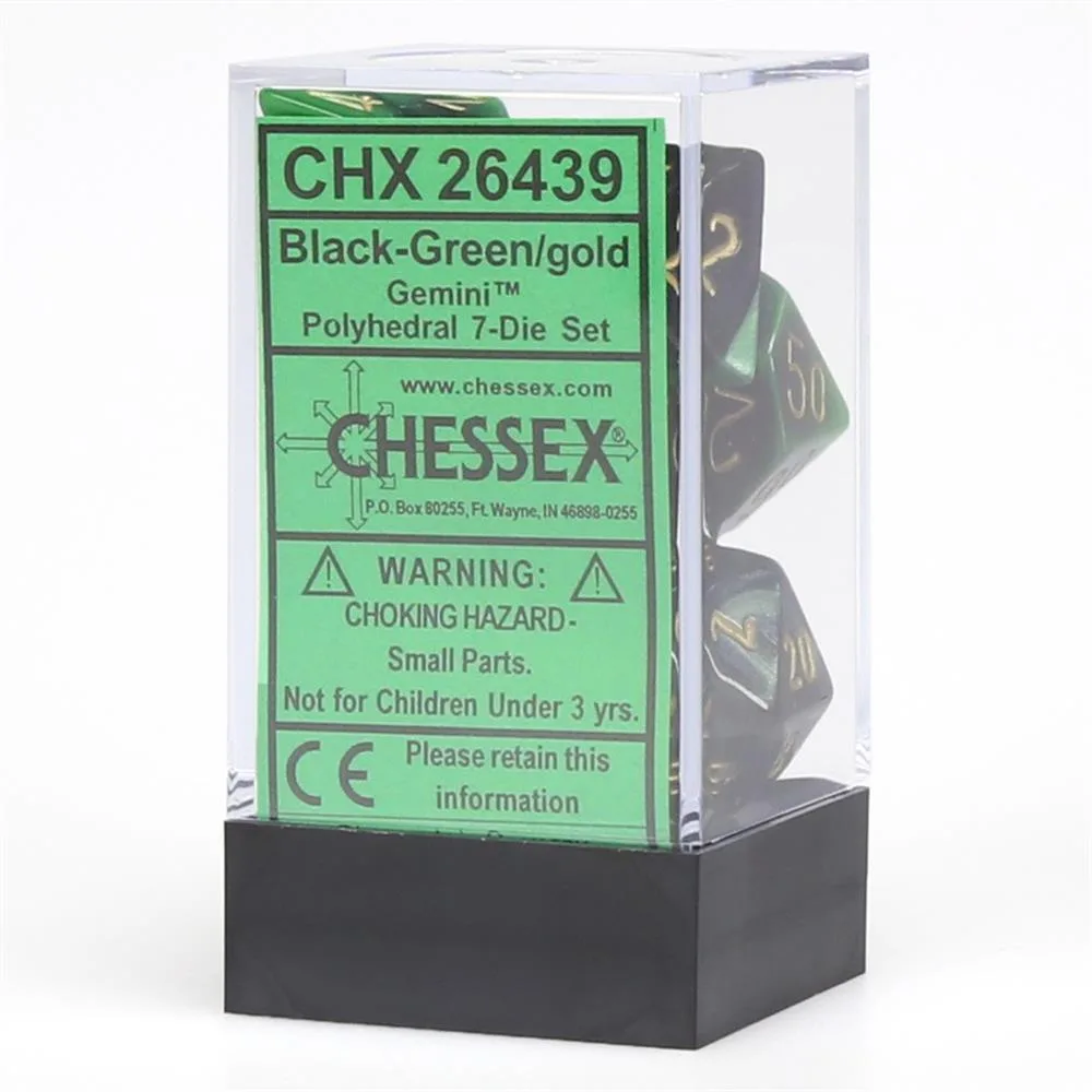 Chessex Chessex Polyhedral Dice Gemini Black-Green 7ct CHX26439 — product photo