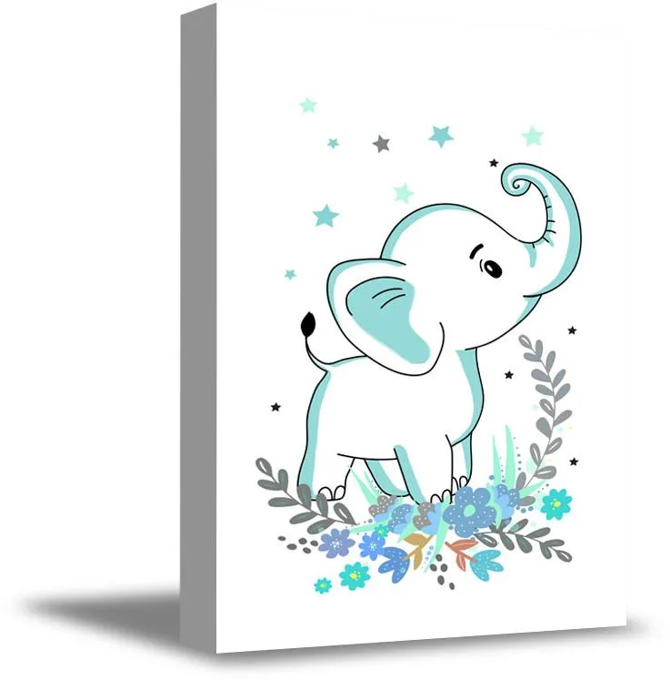 Awkward Styles Awkward Styles Nursery Canvas Wall Art Blue Elephant 8" x 12 — product photo