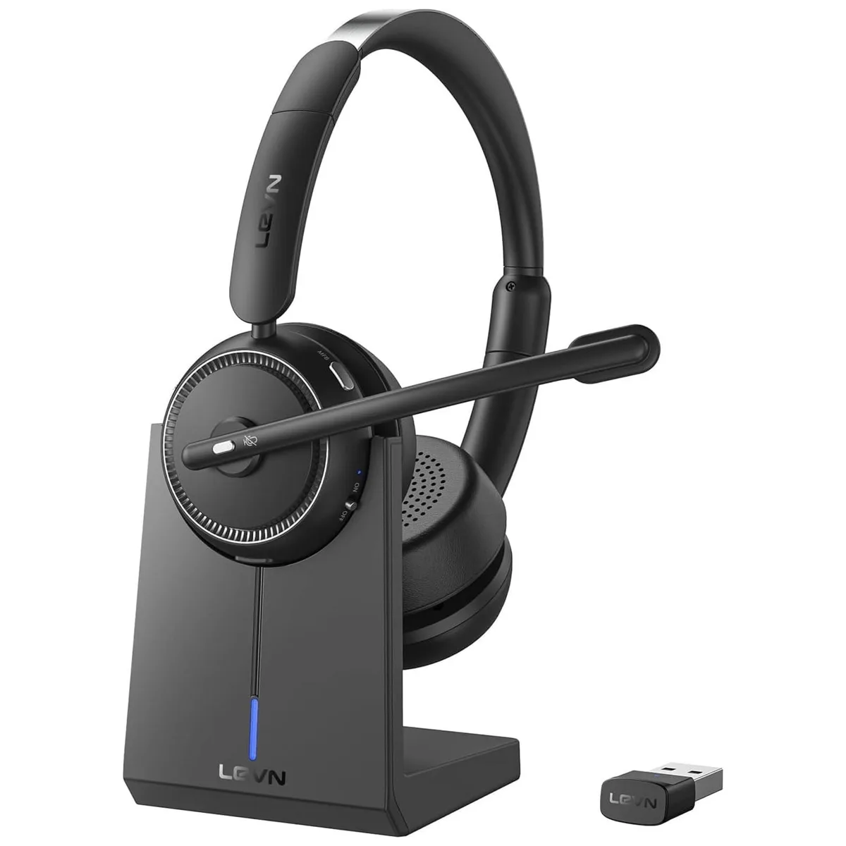 Black on-ear headphones with Bluetooth 5.3, 65h battery, 99.9% ANC