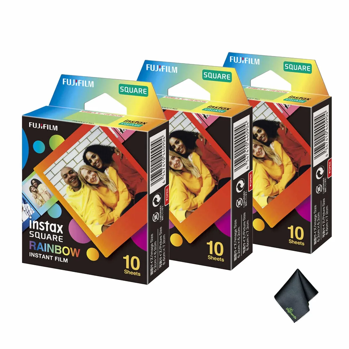 FUJIFILM FUJIFILM INSTAX SQUARE Rainbow Instant Film 10 Exposures 3 Pack with Microfiber Cloth — product photo