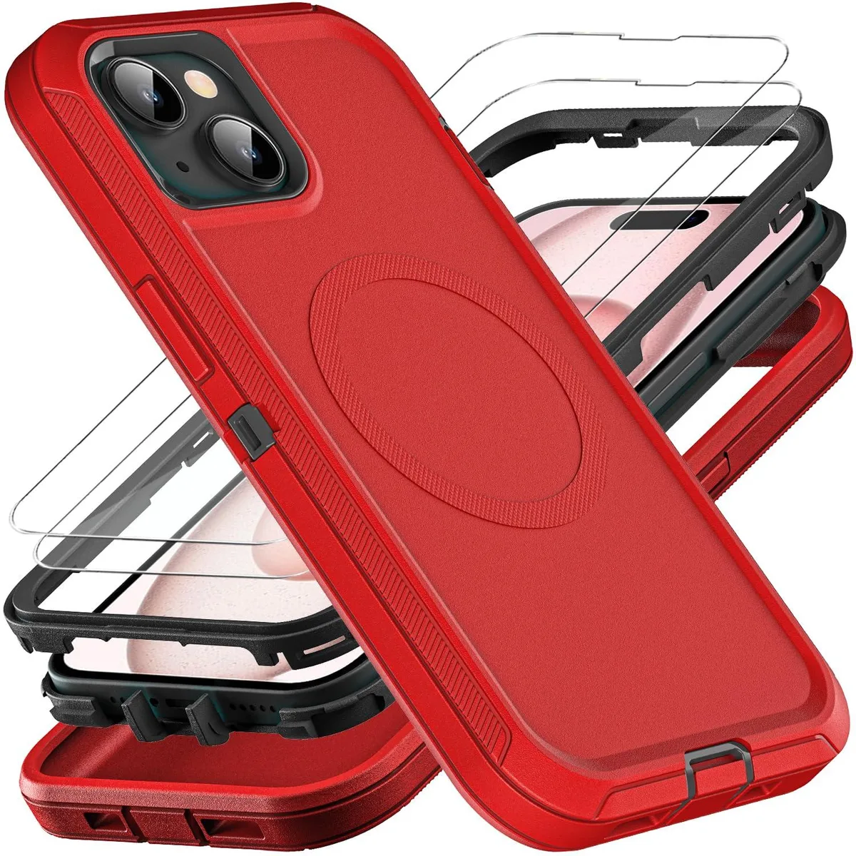  YKHJKLEC iPhone 15 Case Red/Black MagSafe 2.5mm 6.1" cell phones - unlocked — product photo