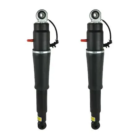 Two rear air shock absorbers in silver metal finish with black dust boots, kit for 2015-2019 SUVs