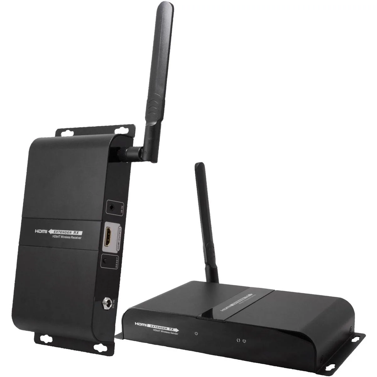 Black rectangular transmitter and receiver units with antennas in a four-piece kit