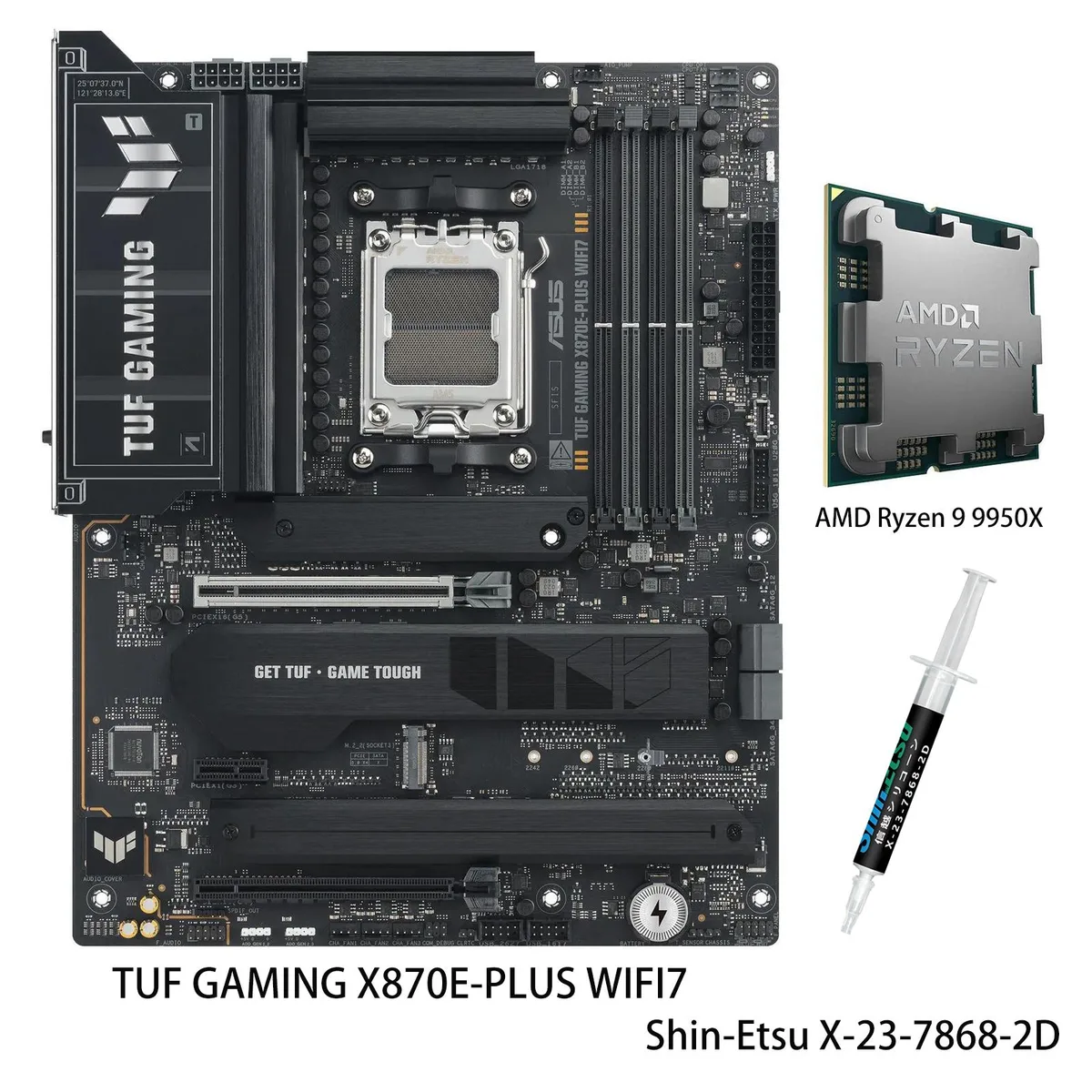 ASUS ASUS TUF GAMING X870E-PLUS WIFI7 + Ryzen 9 9950X AMD motherboard CPU combo — product photo