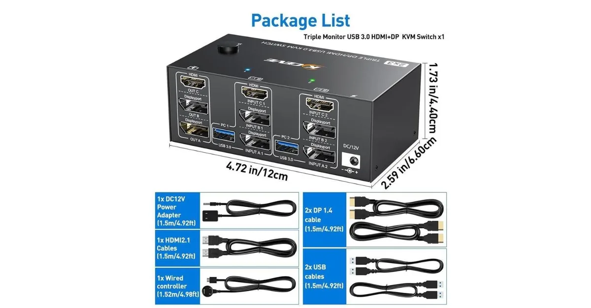 Aomoproing Aomoproing 3-Monitor KVM Switch 2 PC DP 1.4 HDMI 2.1 USB 3.0 — product photo