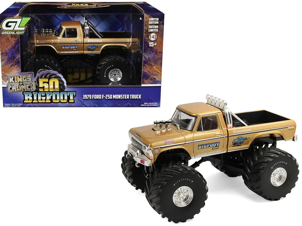 GREENLIGHT GREENLIGHT 1979 Ford F-250 Bigfoot #1 50th Anniversary Gold Metallic Kings of Crunch 1/43 Diecast — product photo