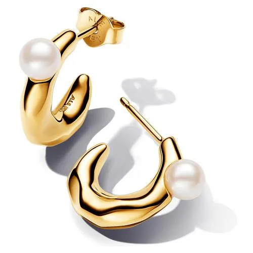 PANDORA PANDORA Treated Freshwater Cultured Pearl 14k Gold-Plated Hoop Earrings — product photo