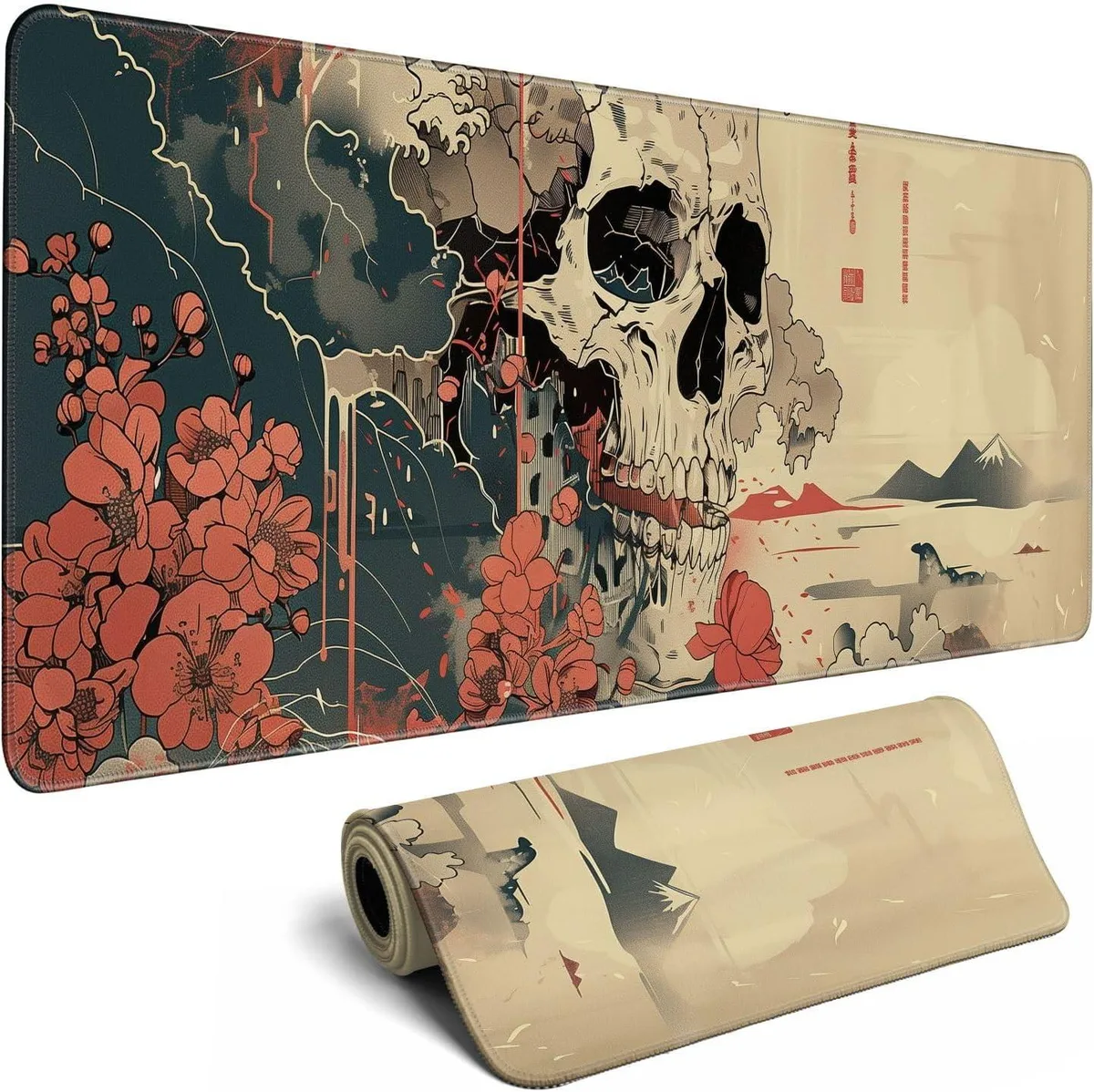 BAOFENG BAOFENG Skull Ukiyo-e XL Mouse Pad 31.5x11.8 in — product photo