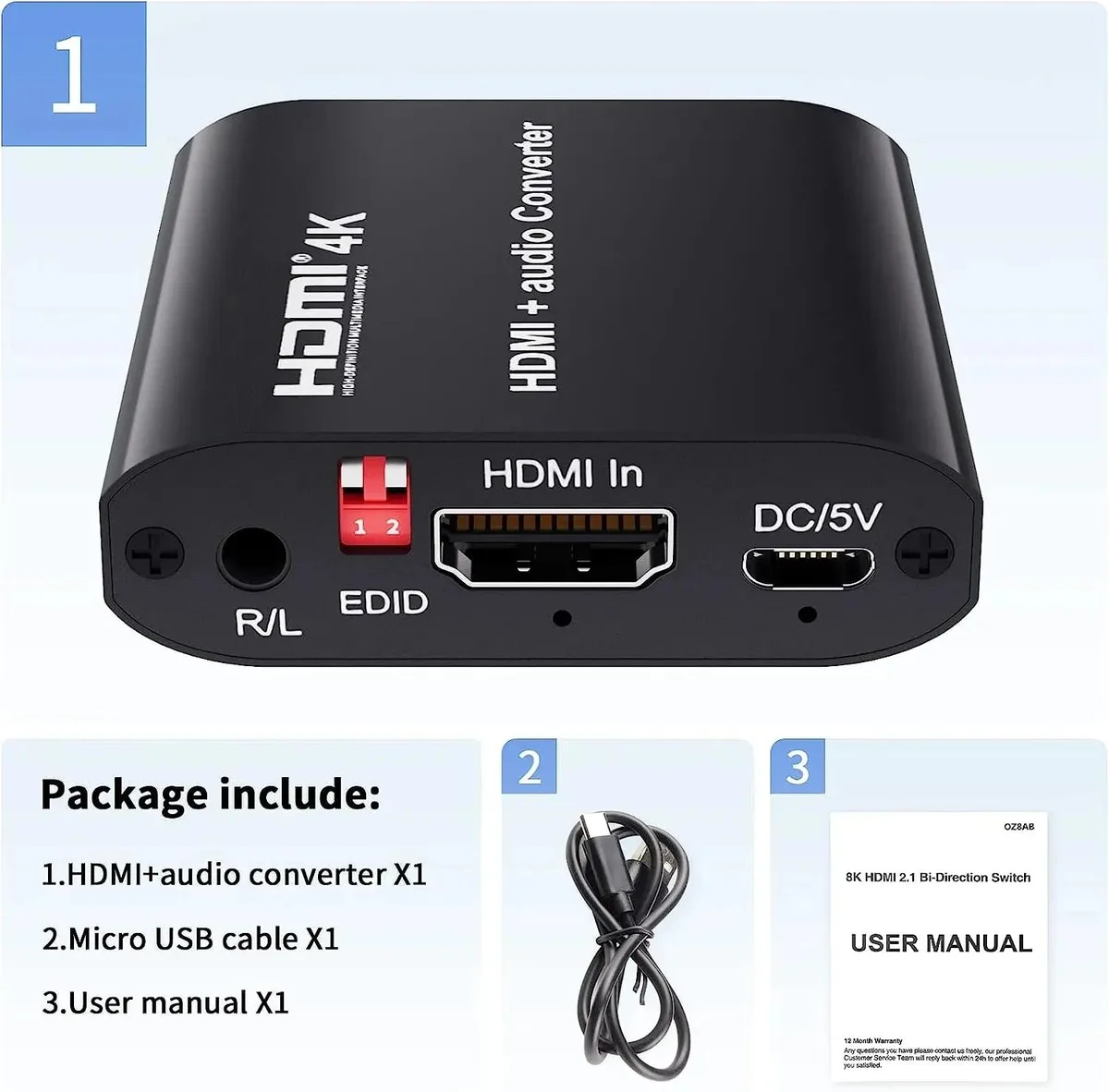 YINGHUA YINGHUA 4K 30Hz HDMI Audio Extractor SPDIF Optical 3.5mm AUX Converter — product photo