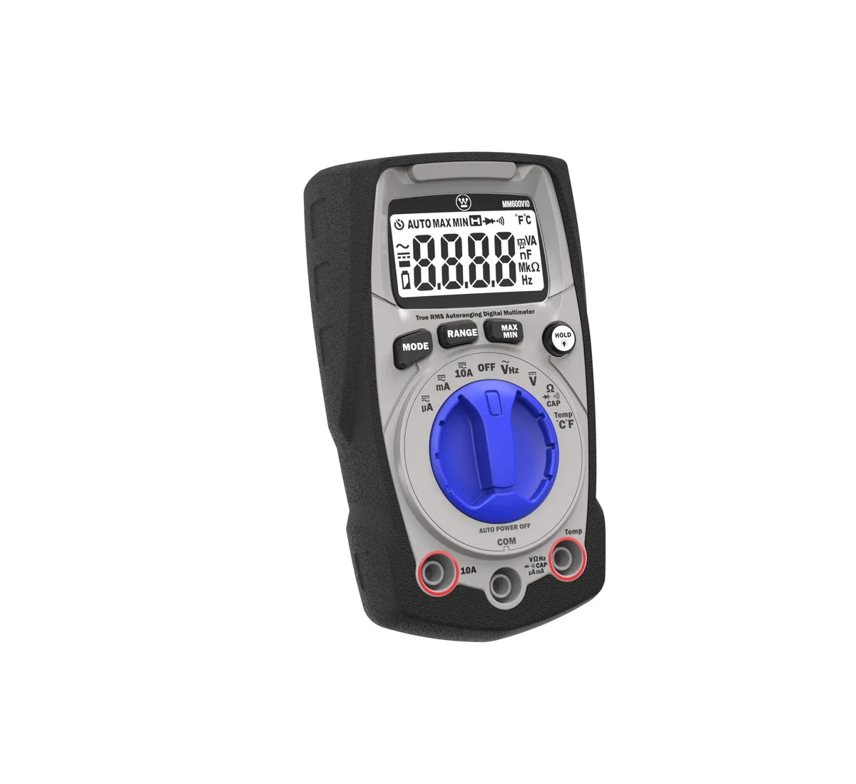 Yellow clamp multimeter with backlit LCD display and rotary dial