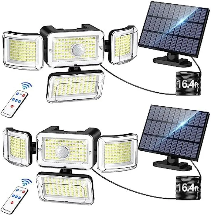 TAURKENAM TAURKENAM Solar Outdoor Lights 3500LM 288 LED IP67 4 Heads 16.4ft Cable 4 Modes 2 Pack power adapter — product photo