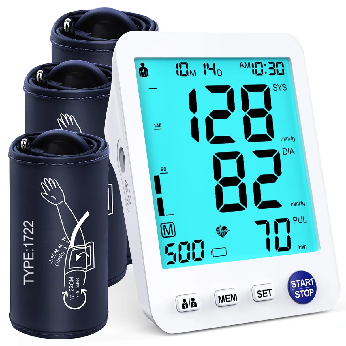  EC2WORLD A01-BL Blood Pressure Monitor 3 Cuffs 7-21in 2 Users 1000 Memory — product photo