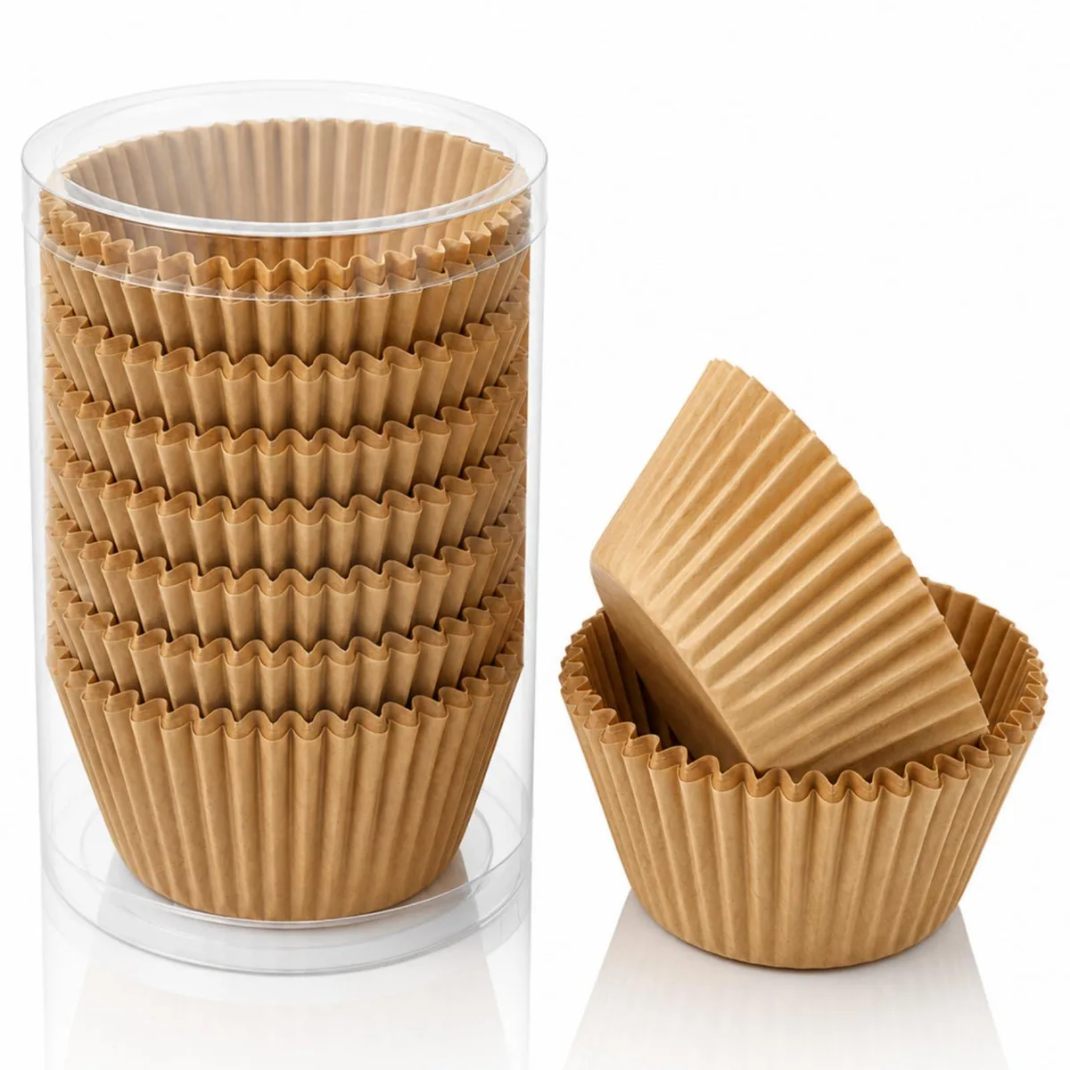 Stack of 200 natural paper cupcake liners in two packs