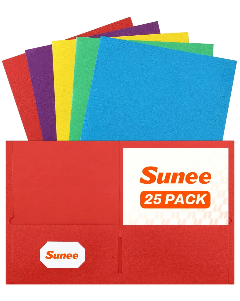 Pack of 25 assorted colour two-pocket folders for letter paper