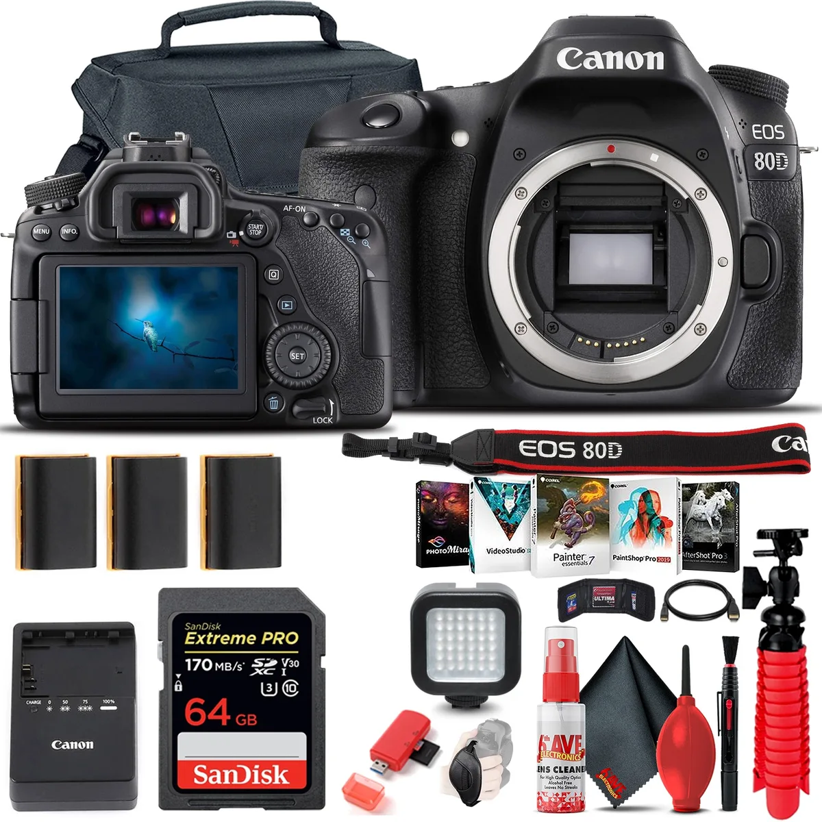 Canon Canon EOS 80D DSLR Camera Body 64GB Card Case Pro Bundle — product photo