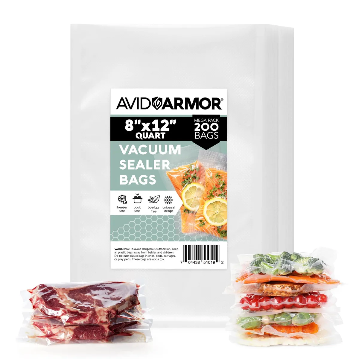 Clear rectangular vacuum sealer bags, 200 count