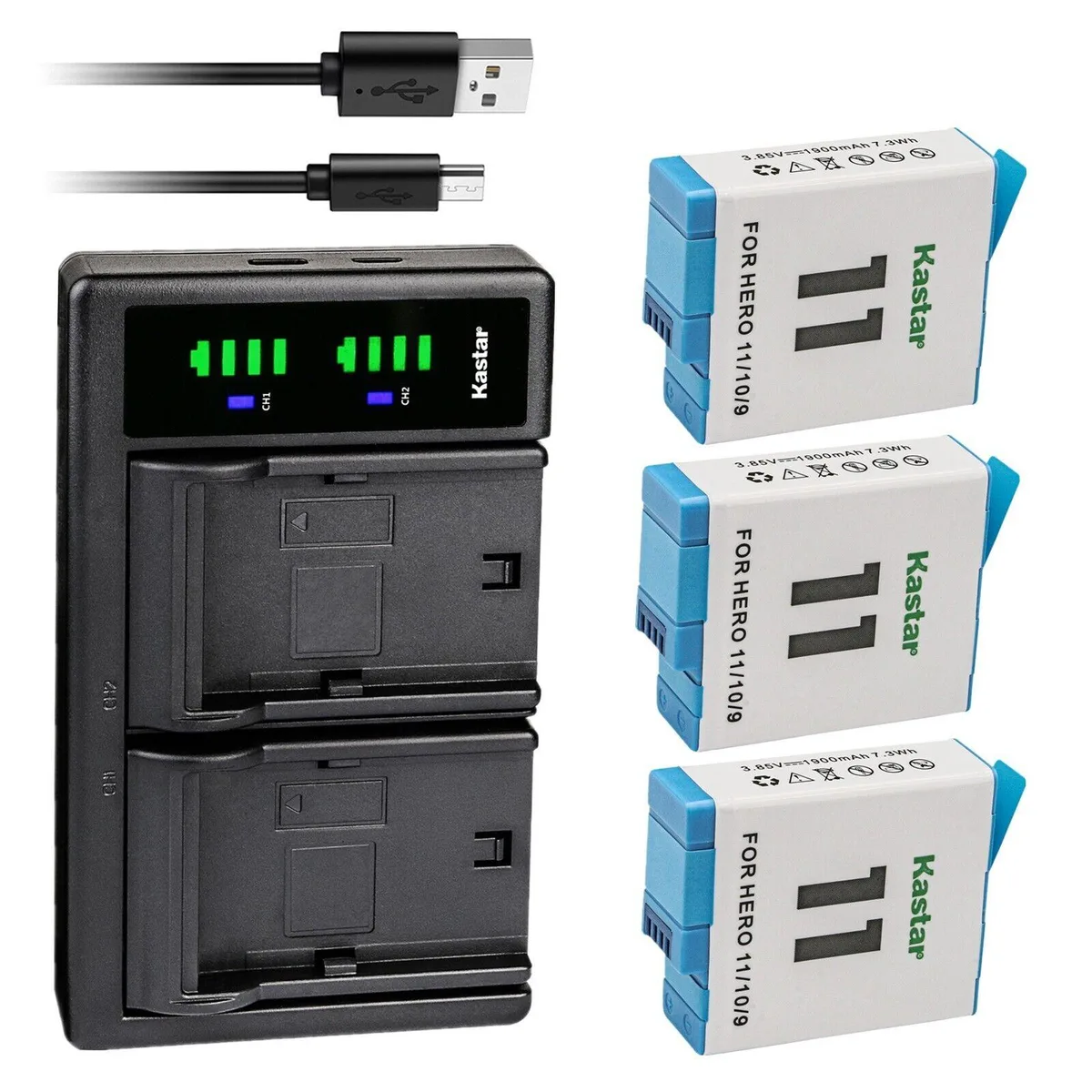 Kastar Kastar 3-pack battery &amp; LTD2 USB charger for GoPro HERO 9/10/11 Black — product photo