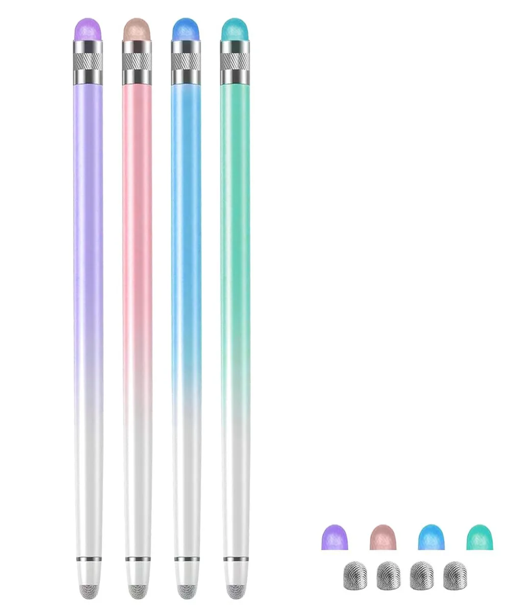 DOGAIN Stylus 4-pack capacitive (Purple/Blue/Pink/Green) with 8 tips — product photo